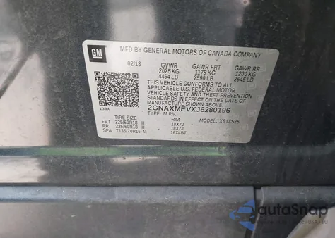 2018 Chevrolet Equinox Premier из США, поврежденный, VIN 2GNAXMEVXJ6280196